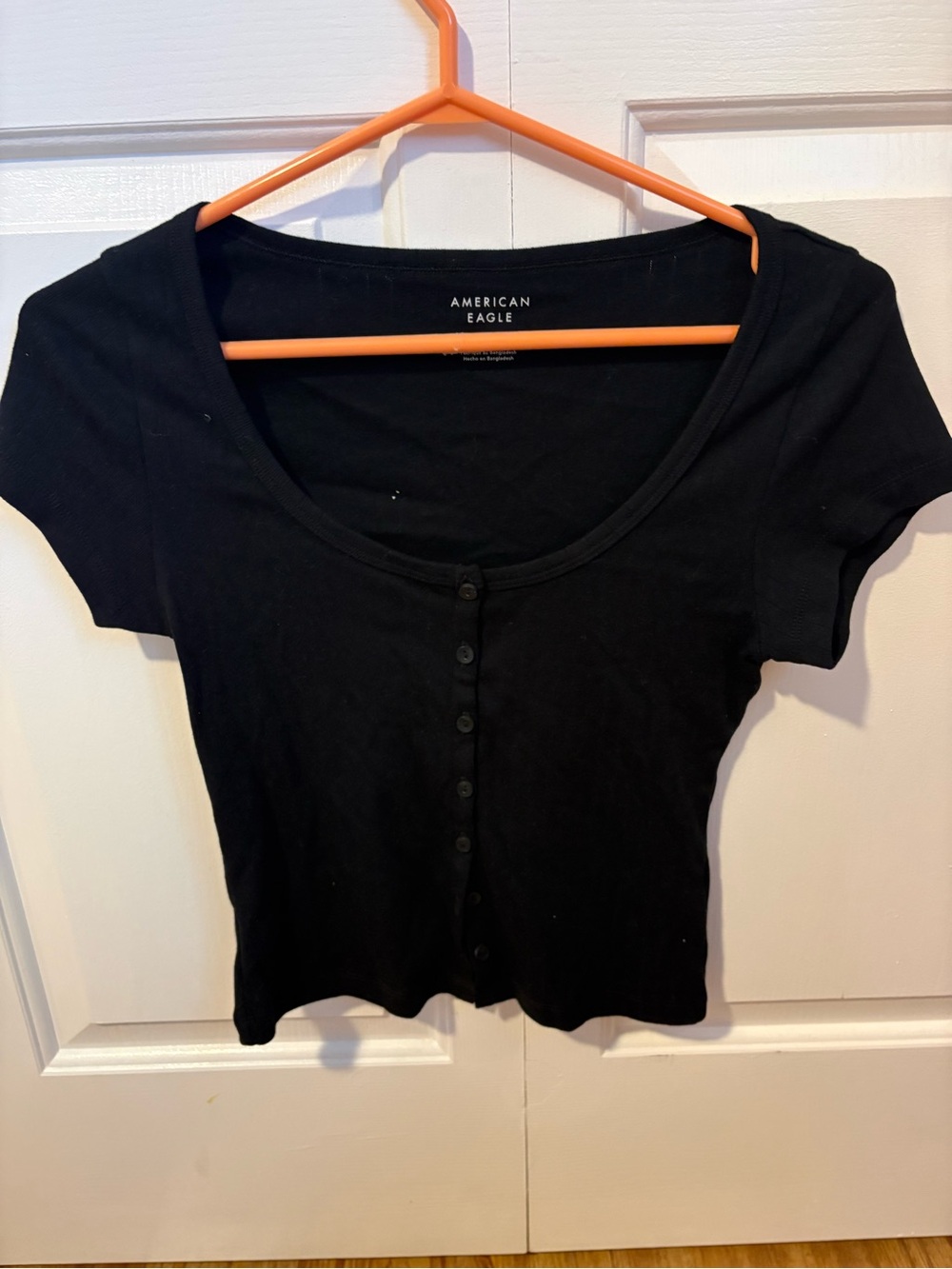 American Eagle Outfitters Black Short Sleeve Pointelle Tee
